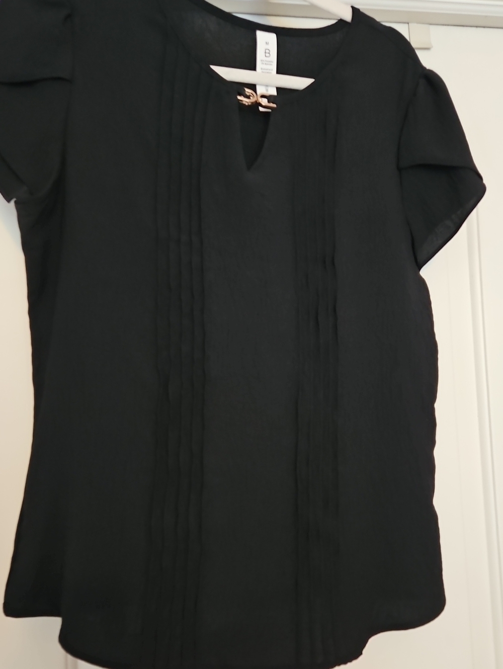 Classic Black Pintuck Short-Sleeve Blouse